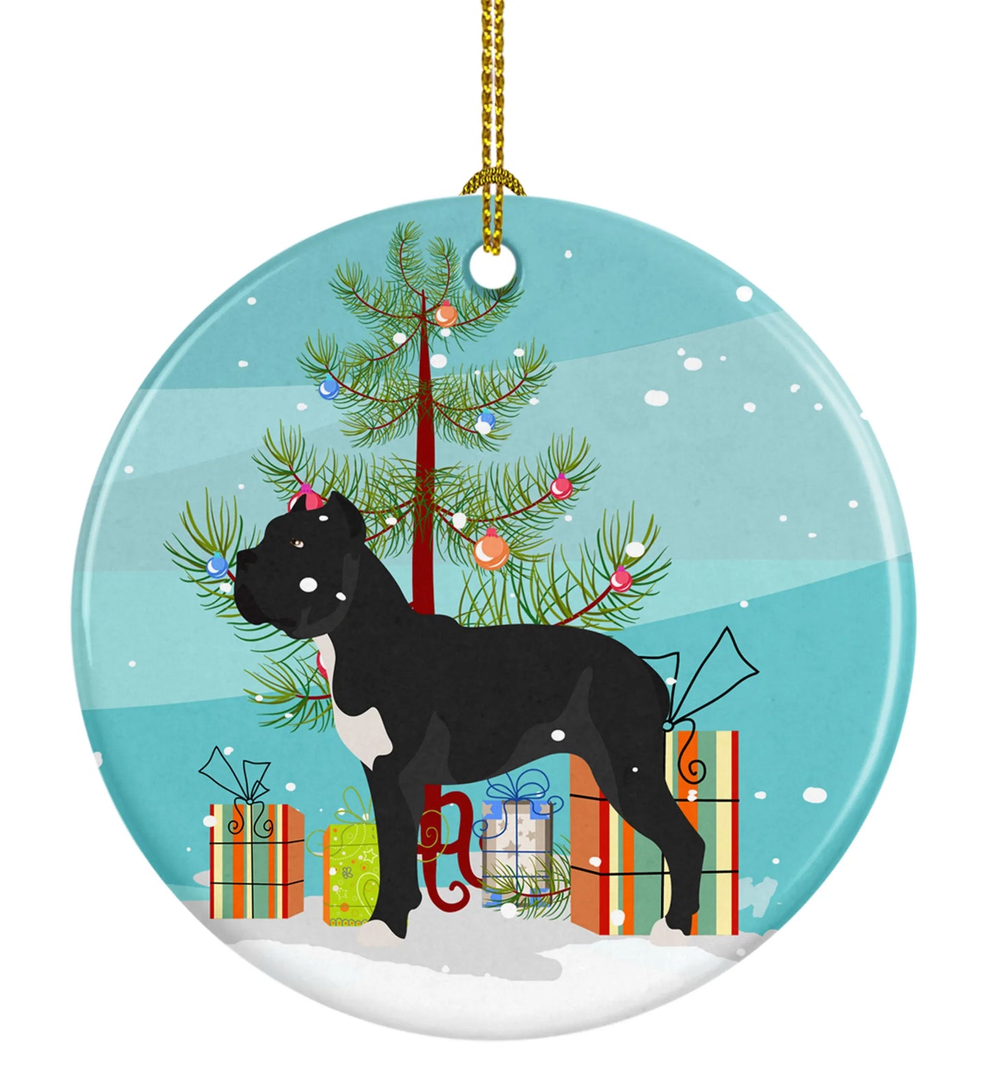 Christmas Tree and Dog on Ceramic Ornament