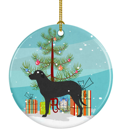 Christmas Tree and Dog on Ceramic Ornament