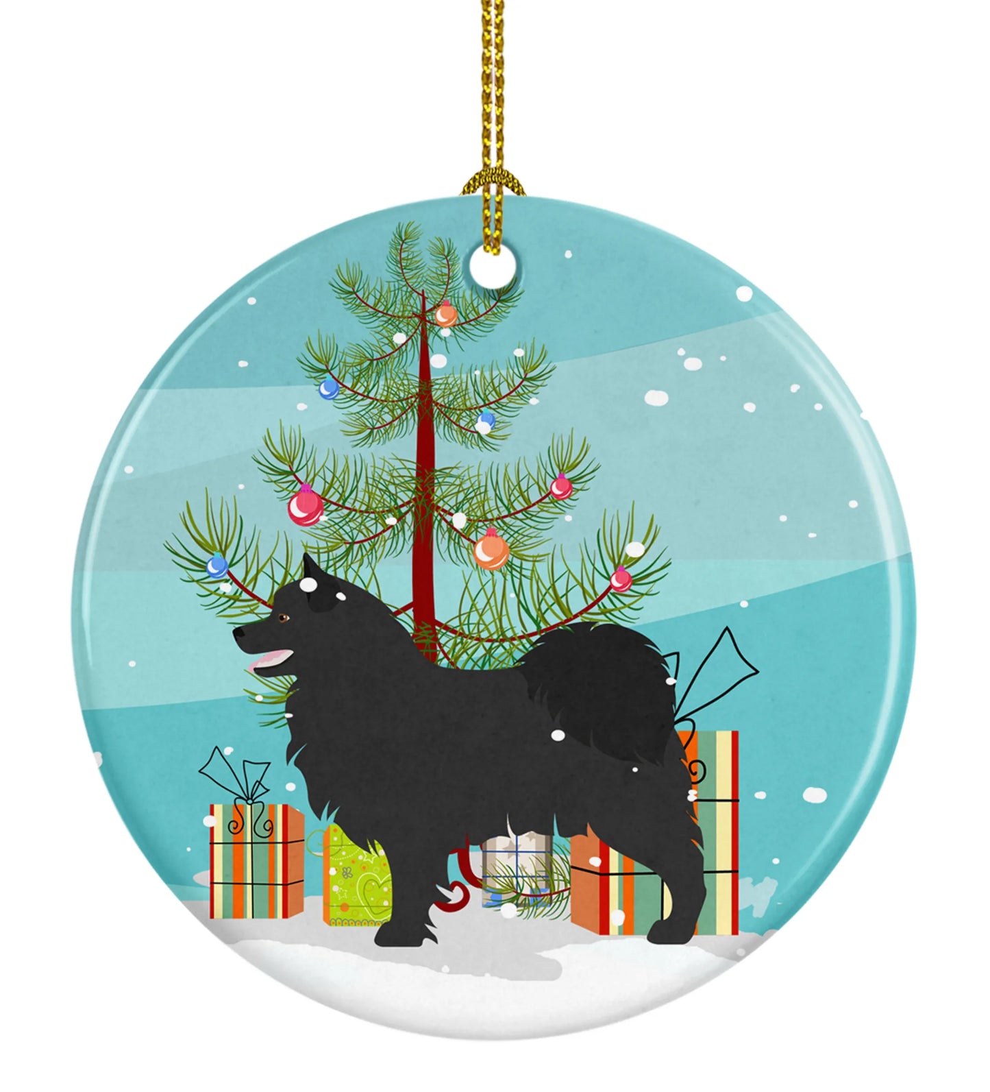 Christmas Tree and Dog on Ceramic Ornament