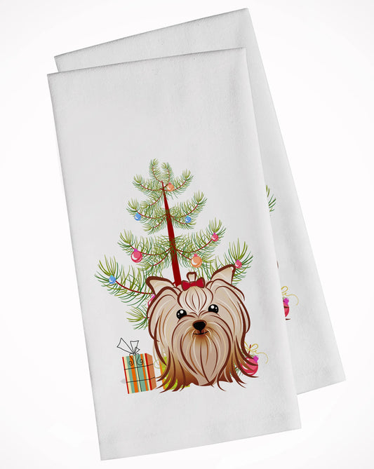 Christmas Tree and Dog White Kitchen Towel Set of 2