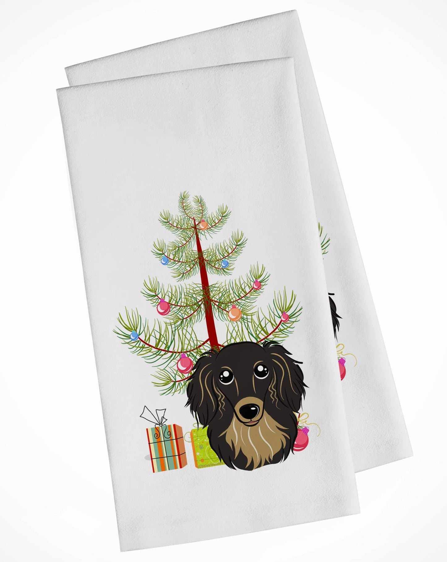 Christmas Tree and Dog White Kitchen Towel Set of 2