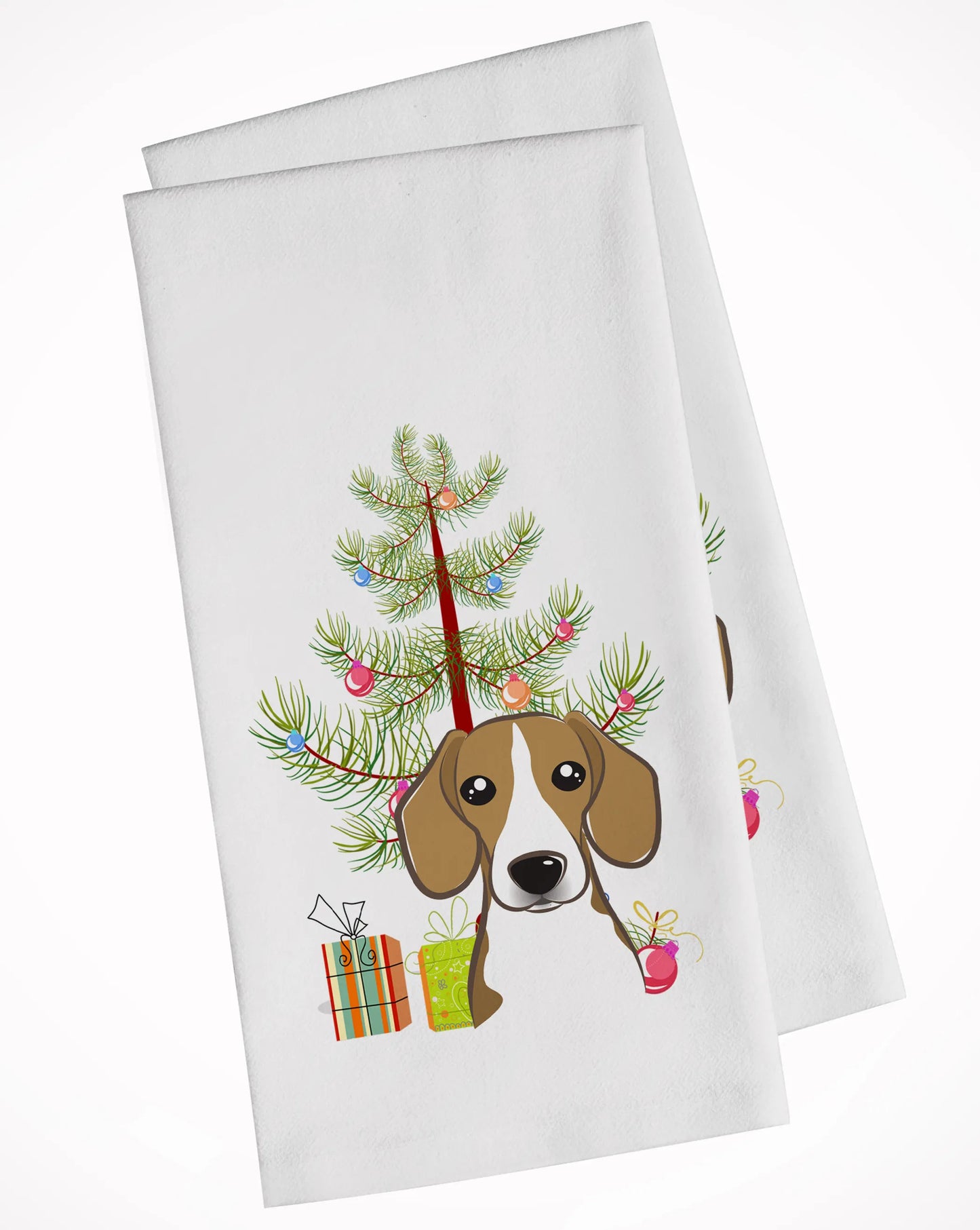 Christmas Tree and Dog White Kitchen Towel Set of 2