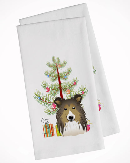 Christmas Tree and Dog White Kitchen Towel Set of 2