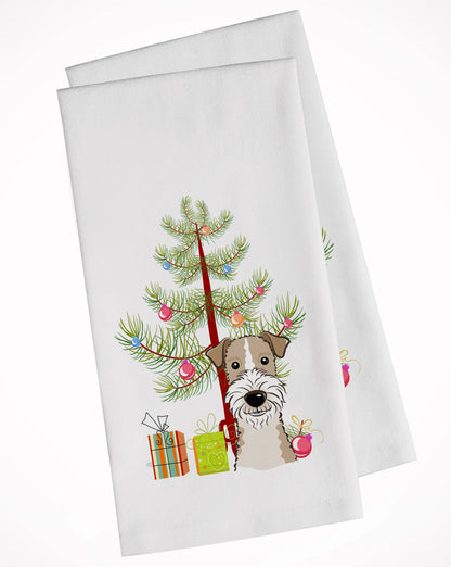 Christmas Tree and Dog White Kitchen Towel Set of 2