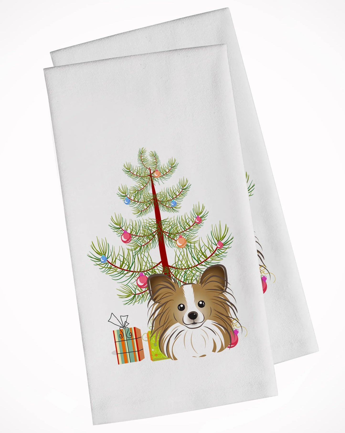 Christmas Tree and Dog White Kitchen Towel Set of 2