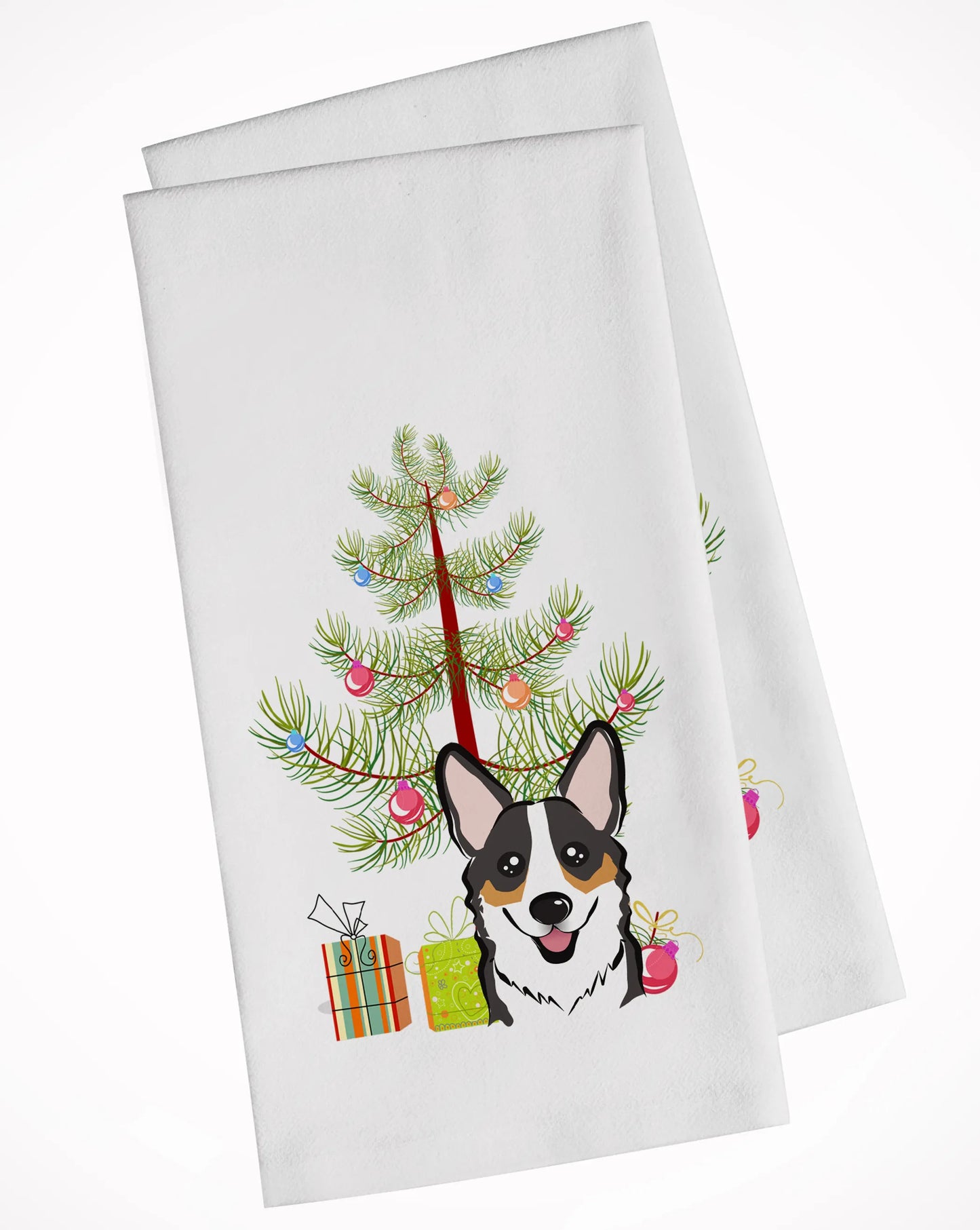 Christmas Tree and Dog White Kitchen Towel Set of 2