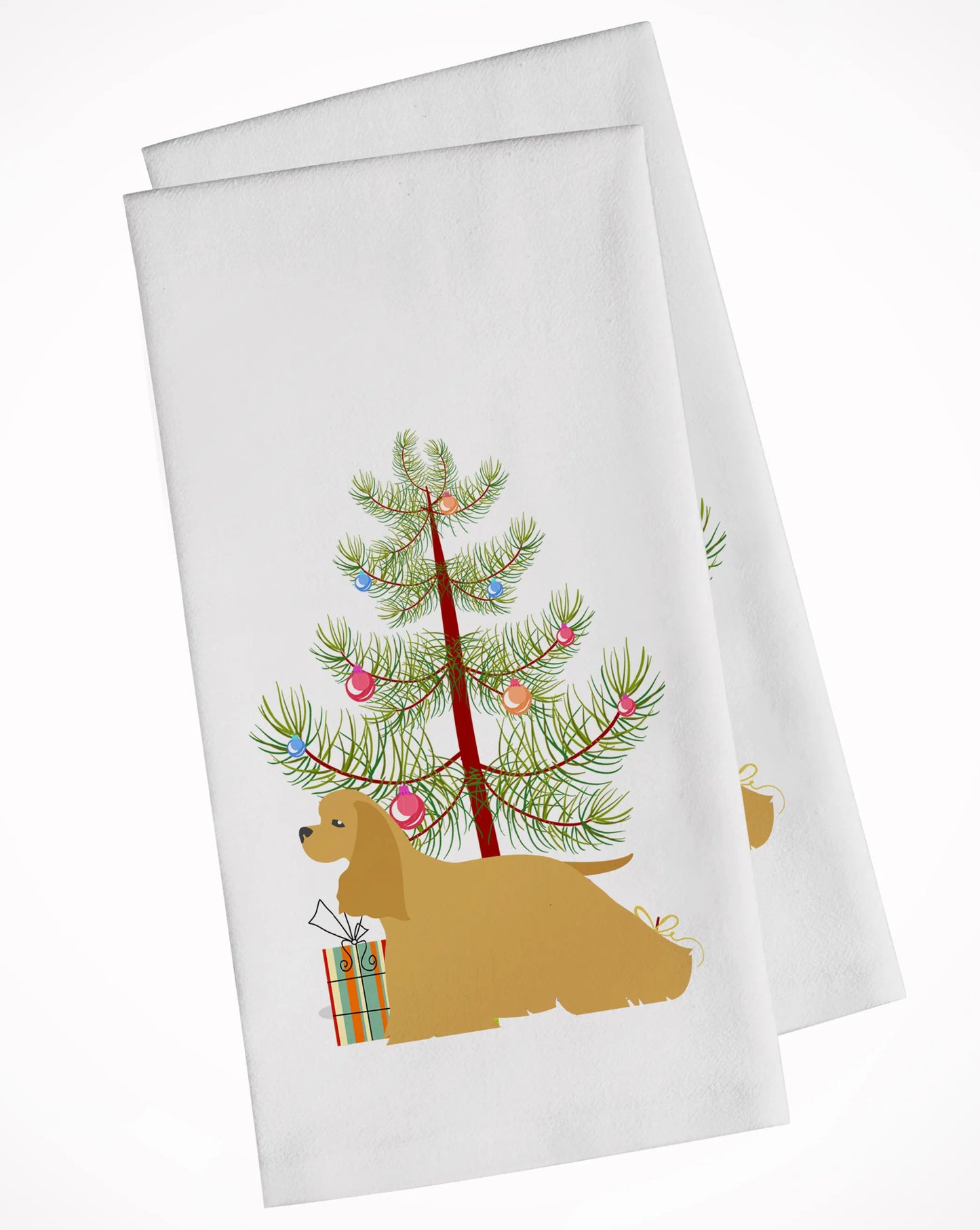 Christmas Tree and Dog White Kitchen Towel Set of 2