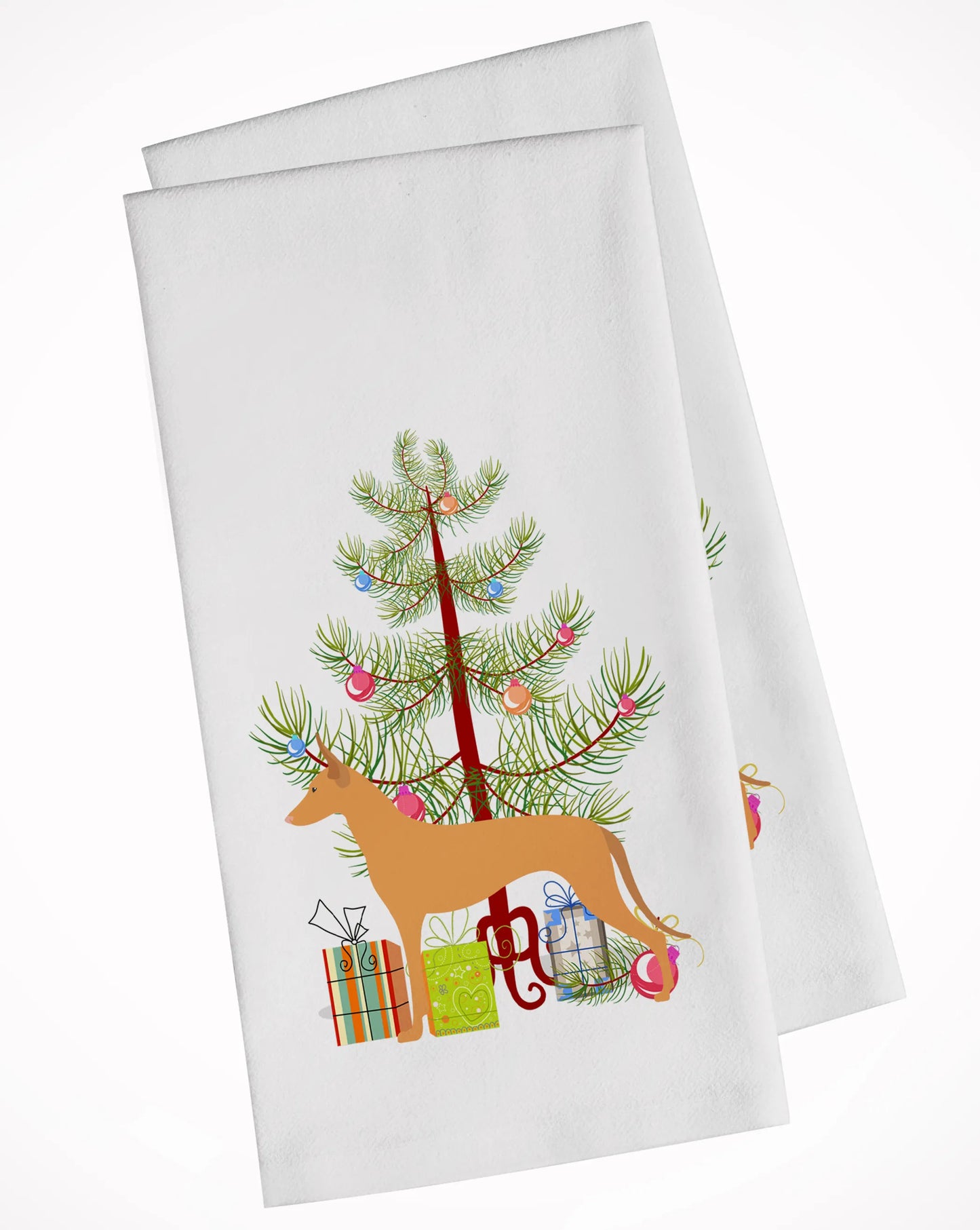 Christmas Tree and Dog White Kitchen Towel Set of 2