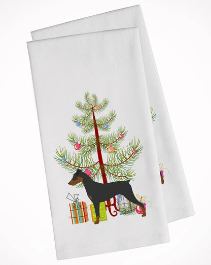 Christmas Tree and Dog White Kitchen Towel Set of 2