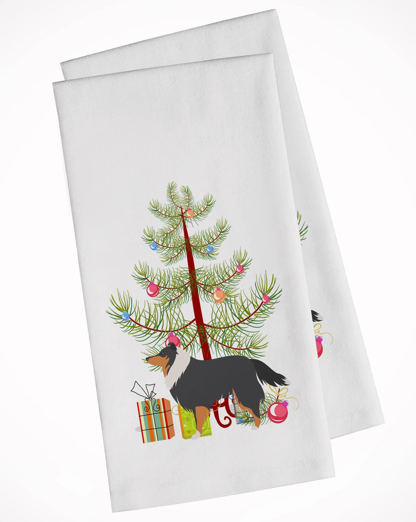 Christmas Tree and Dog White Kitchen Towel Set of 2