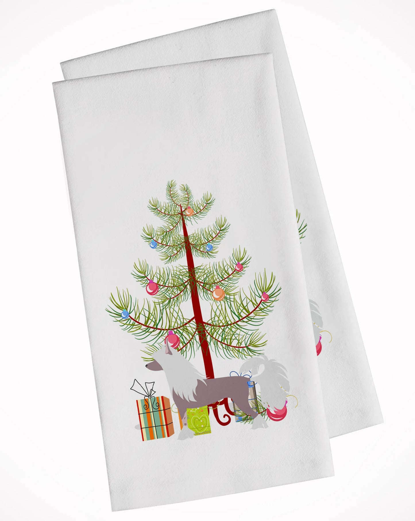 Christmas Tree and Dog White Kitchen Towel Set of 2