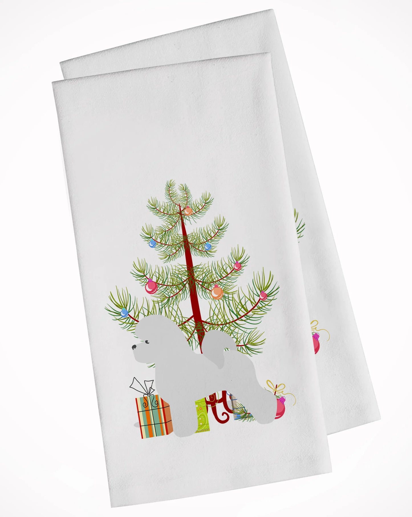 Christmas Tree and Dog White Kitchen Towel Set of 2