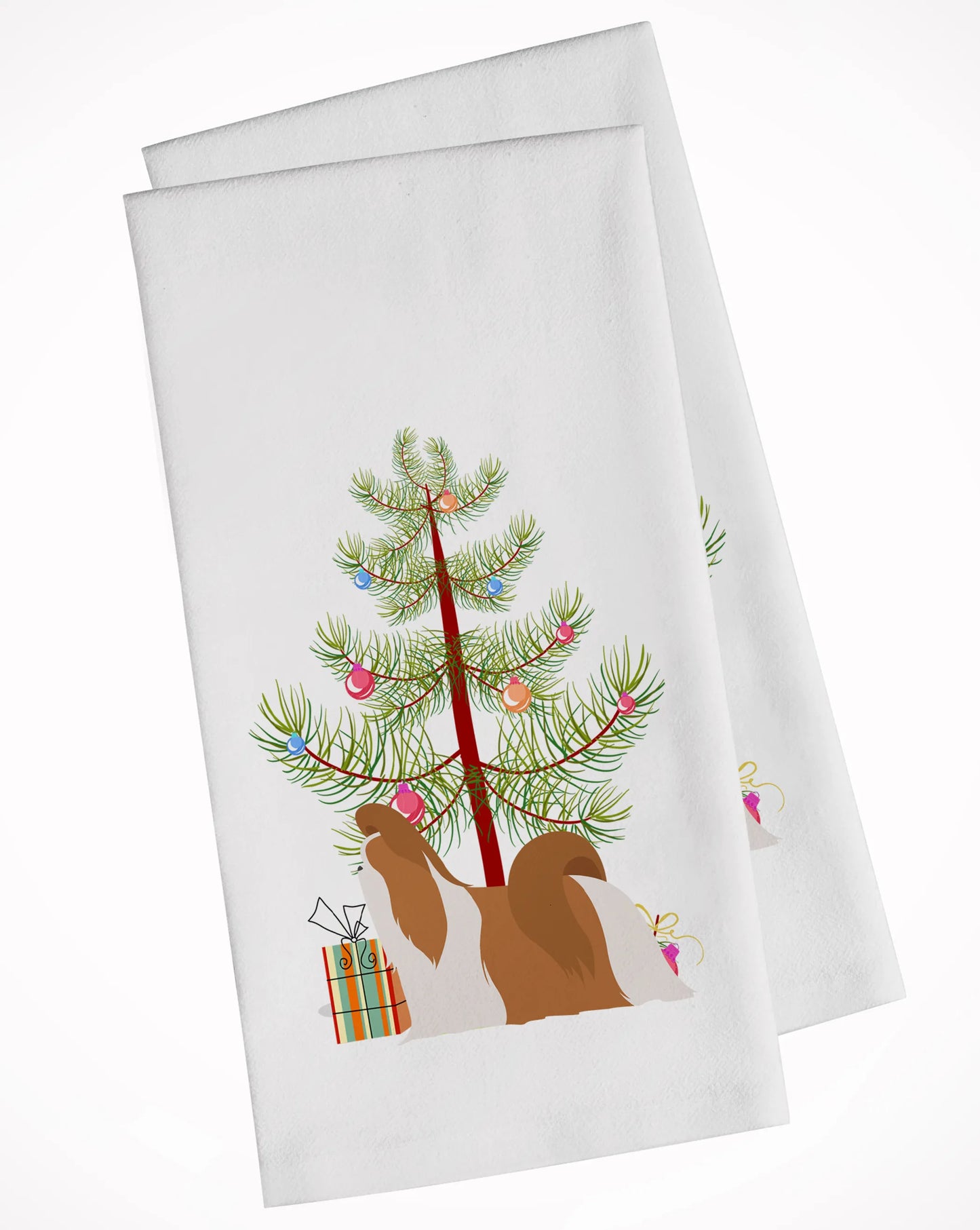 Christmas Tree and Dog White Kitchen Towel Set of 2