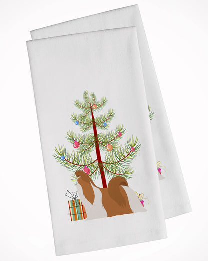 Christmas Tree and Dog White Kitchen Towel Set of 2