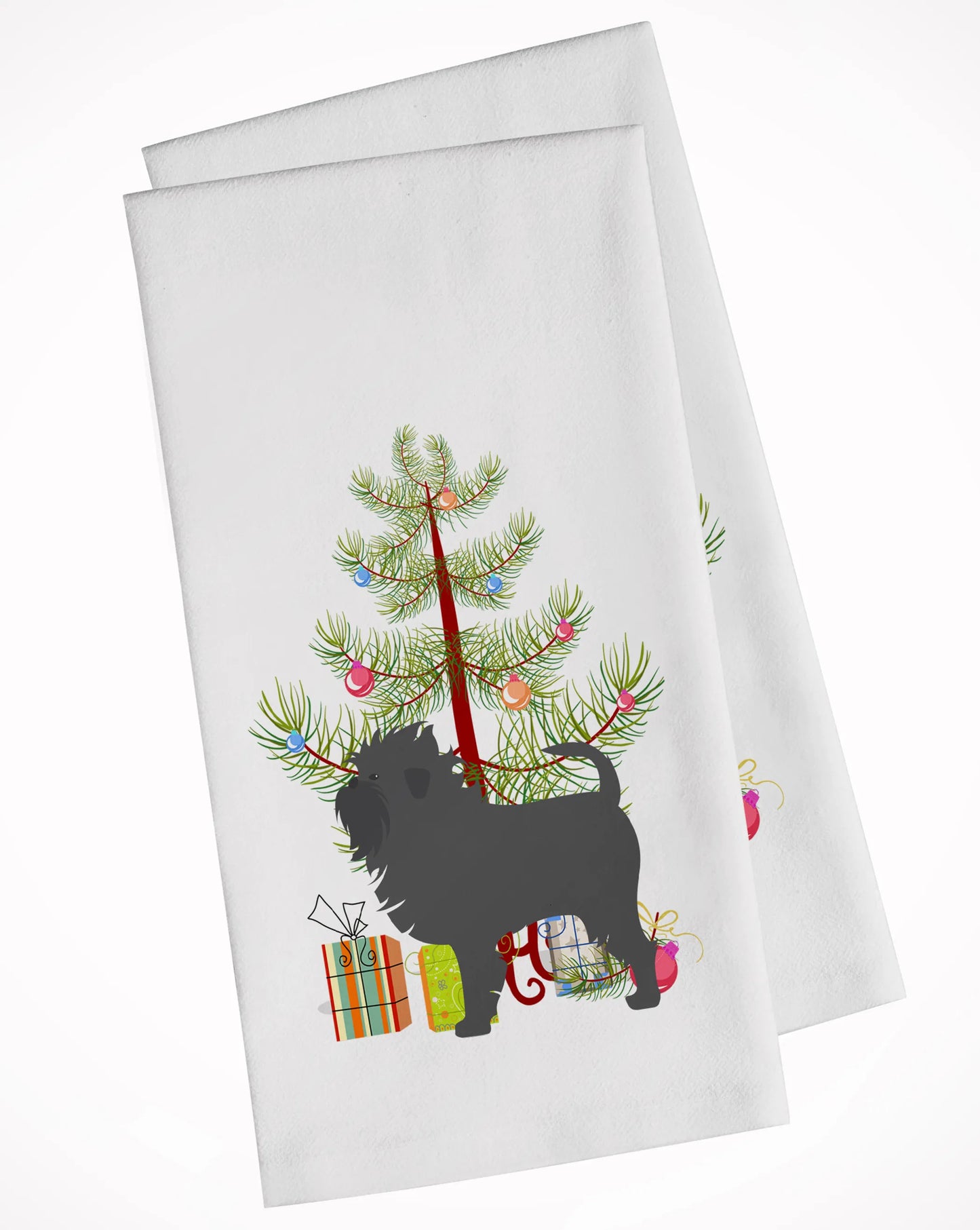 Christmas Tree and Dog White Kitchen Towel Set of 2