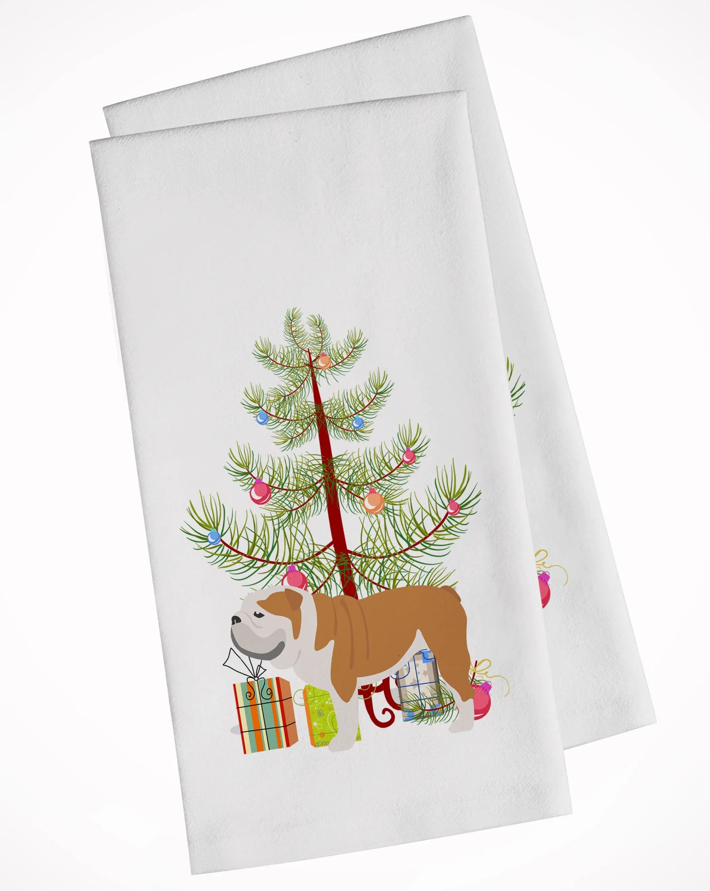 Christmas Tree and Dog White Kitchen Towel Set of 2