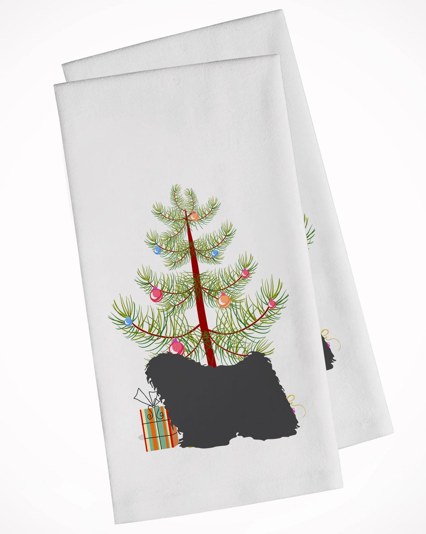 Christmas Tree and Dog White Kitchen Towel Set of 2