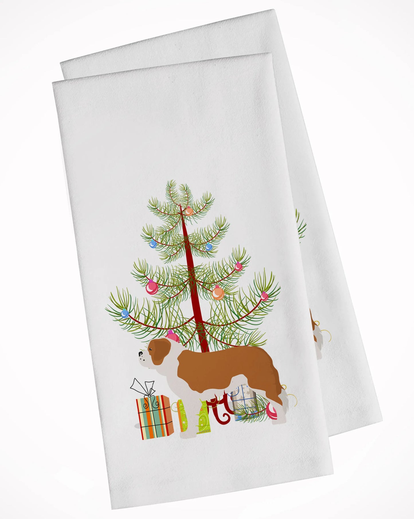 Christmas Tree and Dog White Kitchen Towel Set of 2