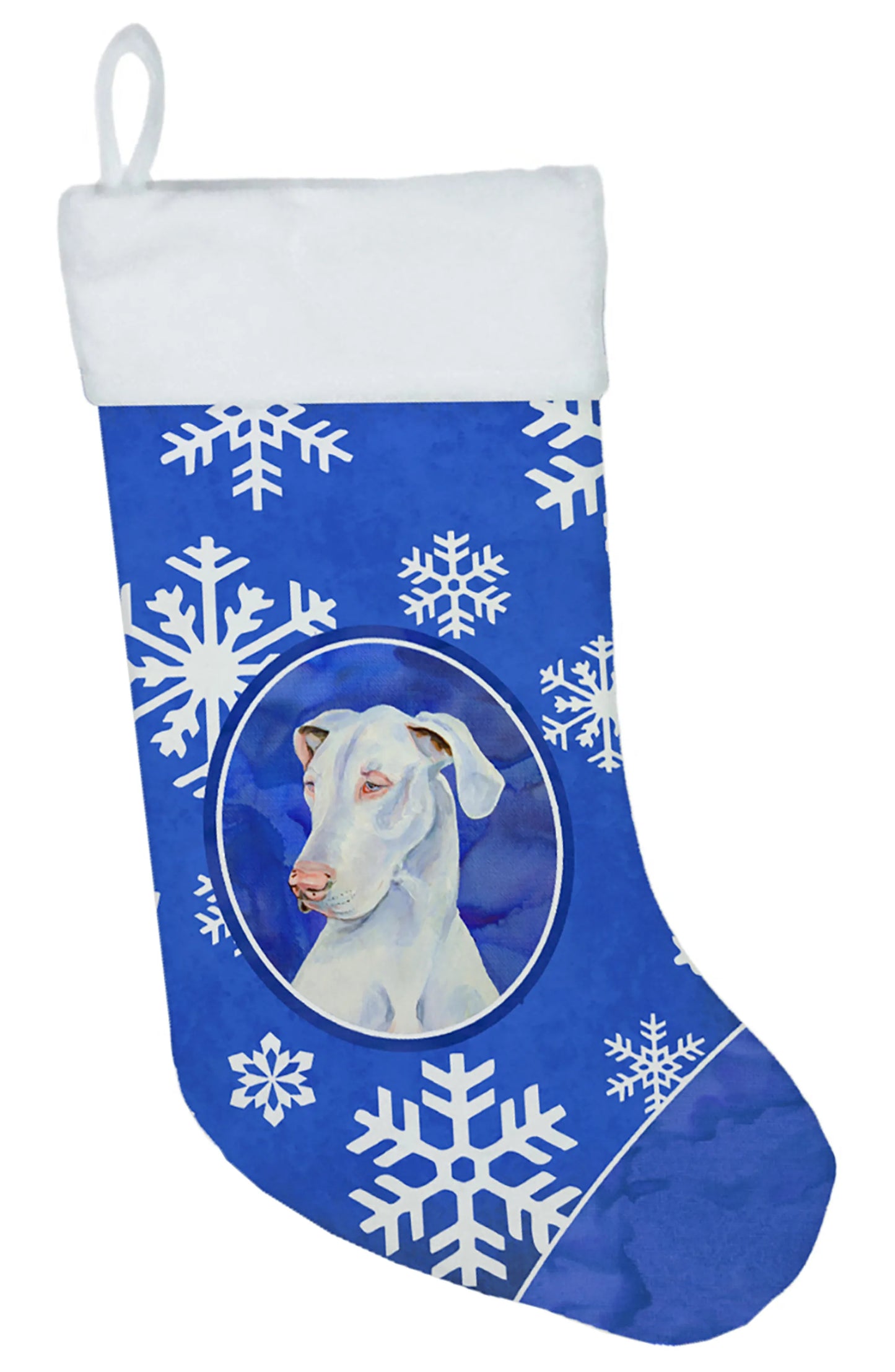 Dog and Winter Snowflakes Christmas Stocking