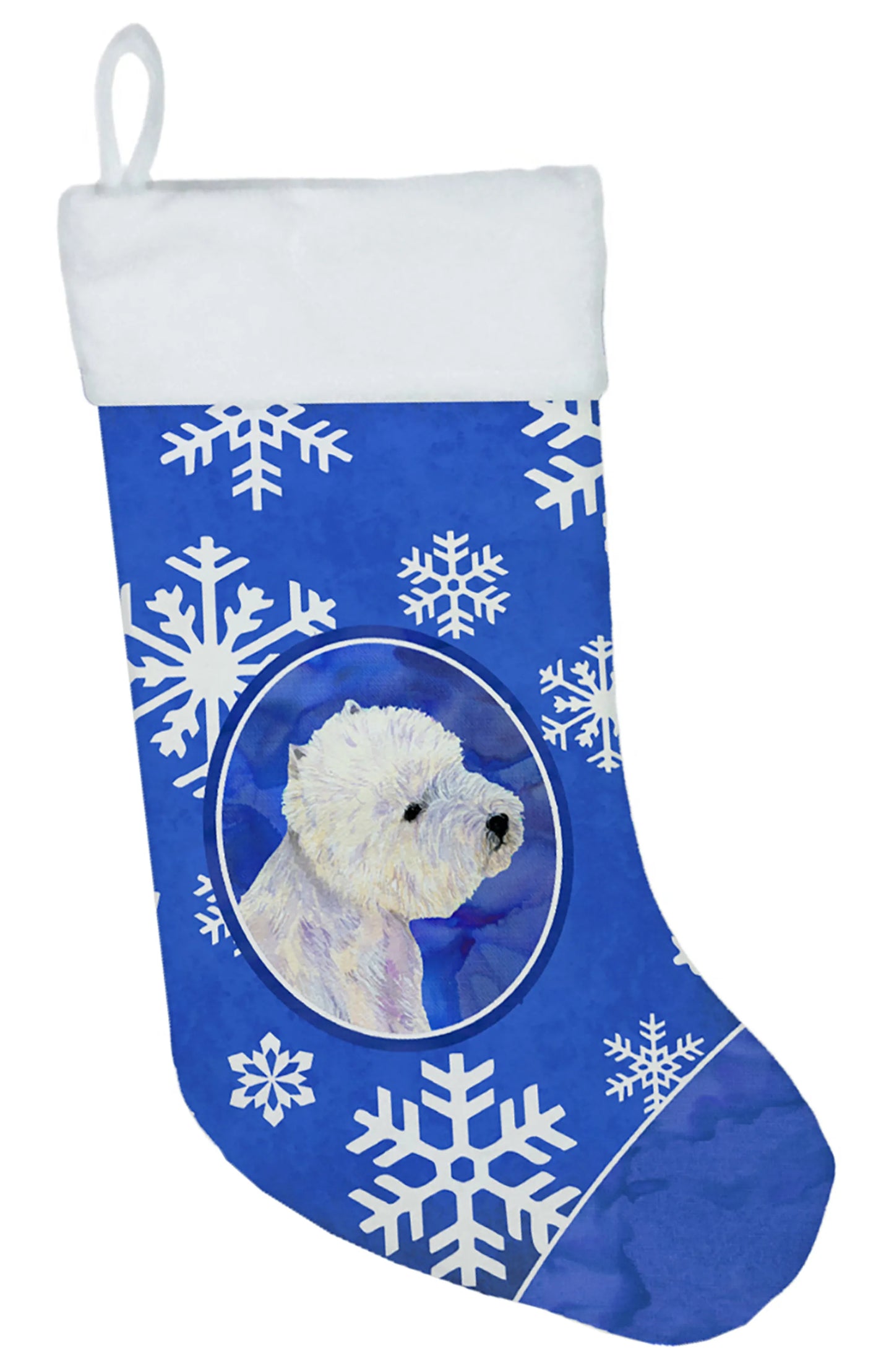 Dog and Winter Snowflakes Christmas Stocking