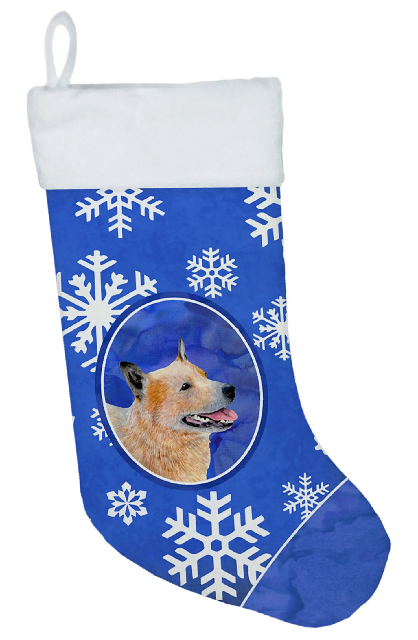 Dog and Winter Snowflakes Christmas Stocking