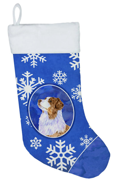 Dog and Winter Snowflakes Christmas Stocking