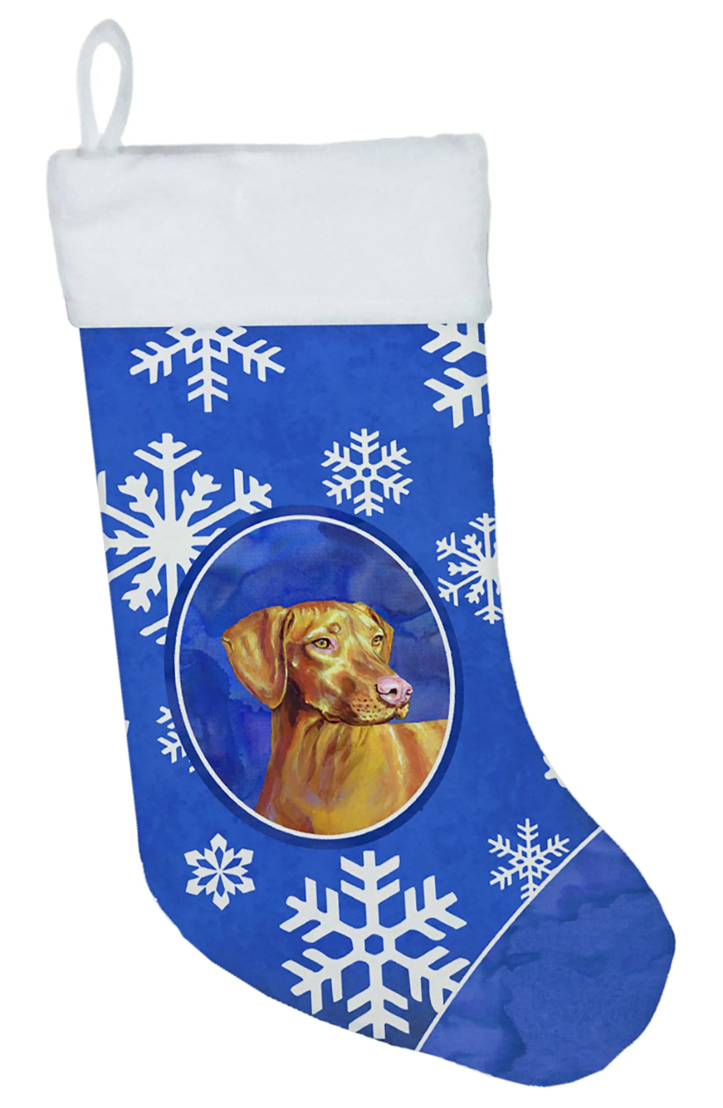 Dog and Winter Snowflakes Christmas Stocking