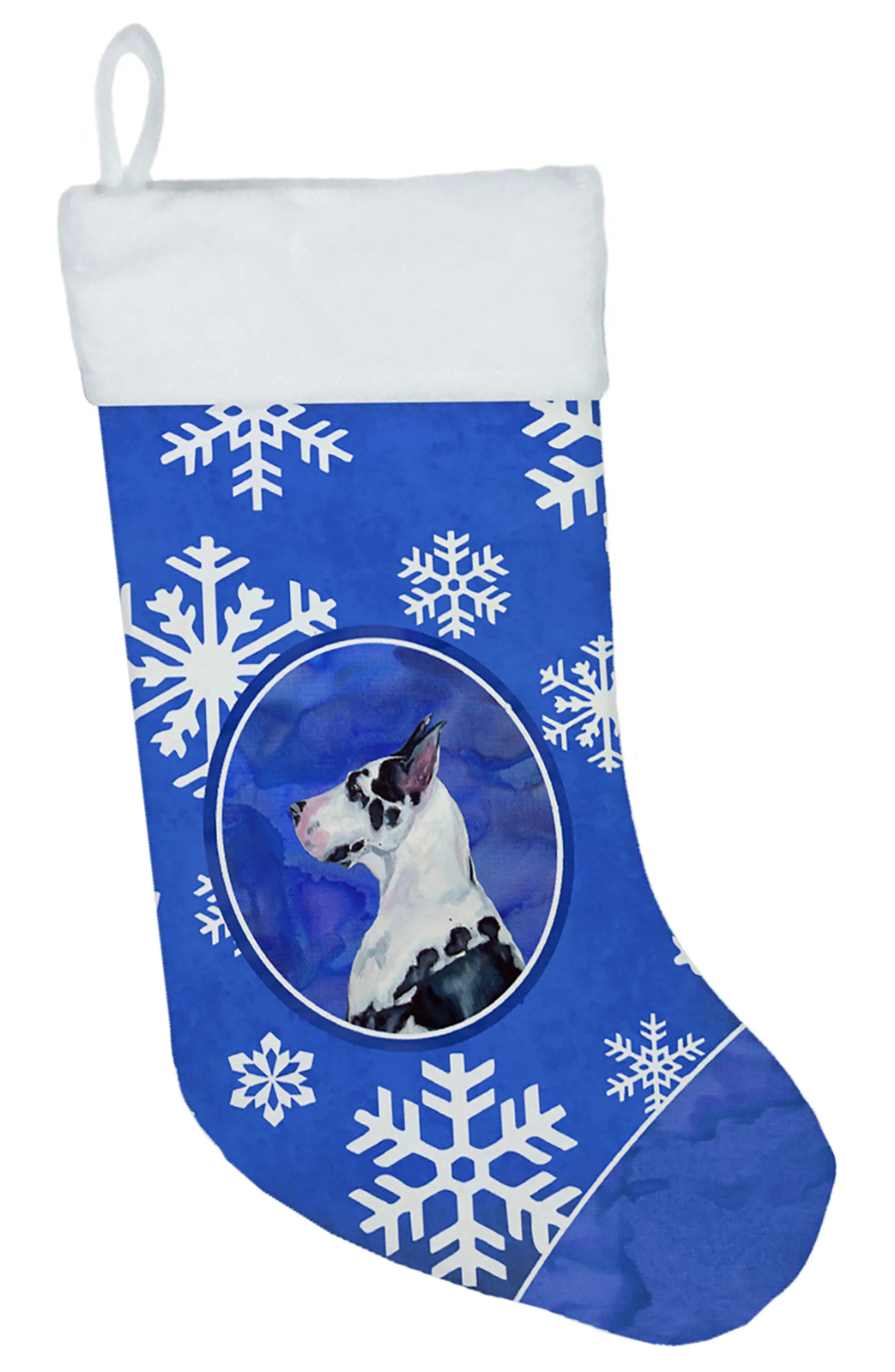 Dog and Winter Snowflakes Christmas Stocking