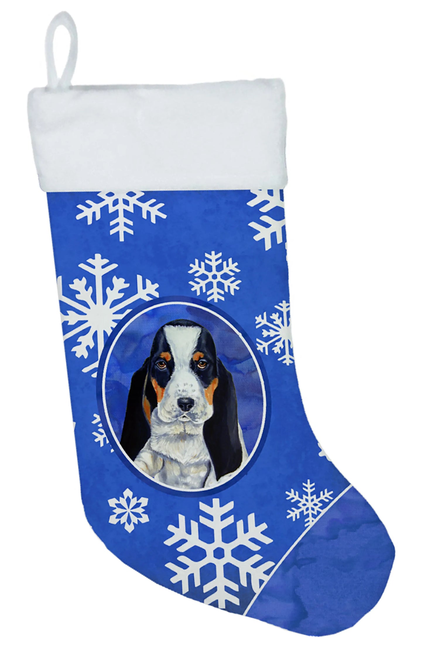 Dog and Winter Snowflakes Christmas Stocking