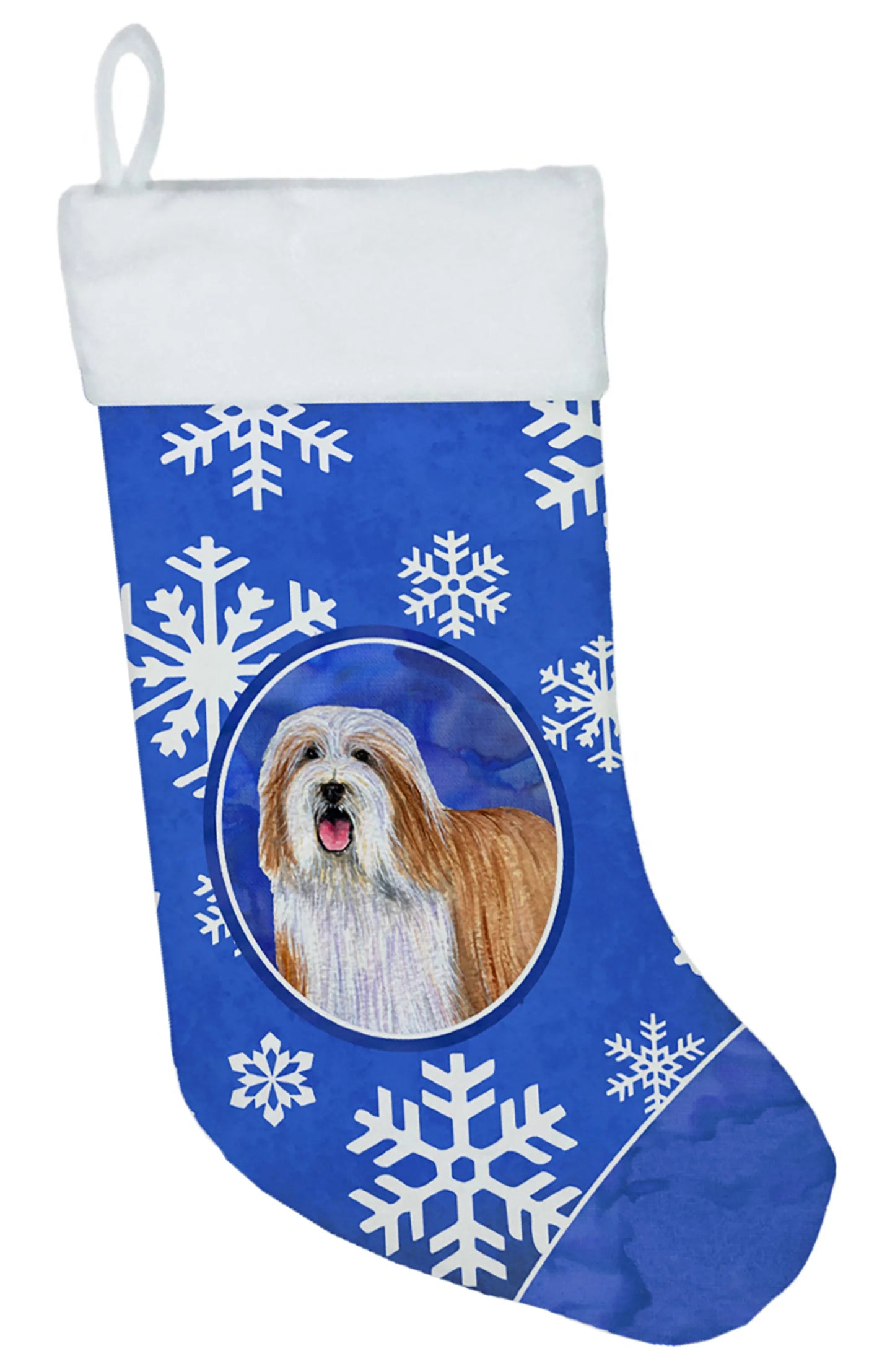 Dog and Winter Snowflakes Christmas Stocking