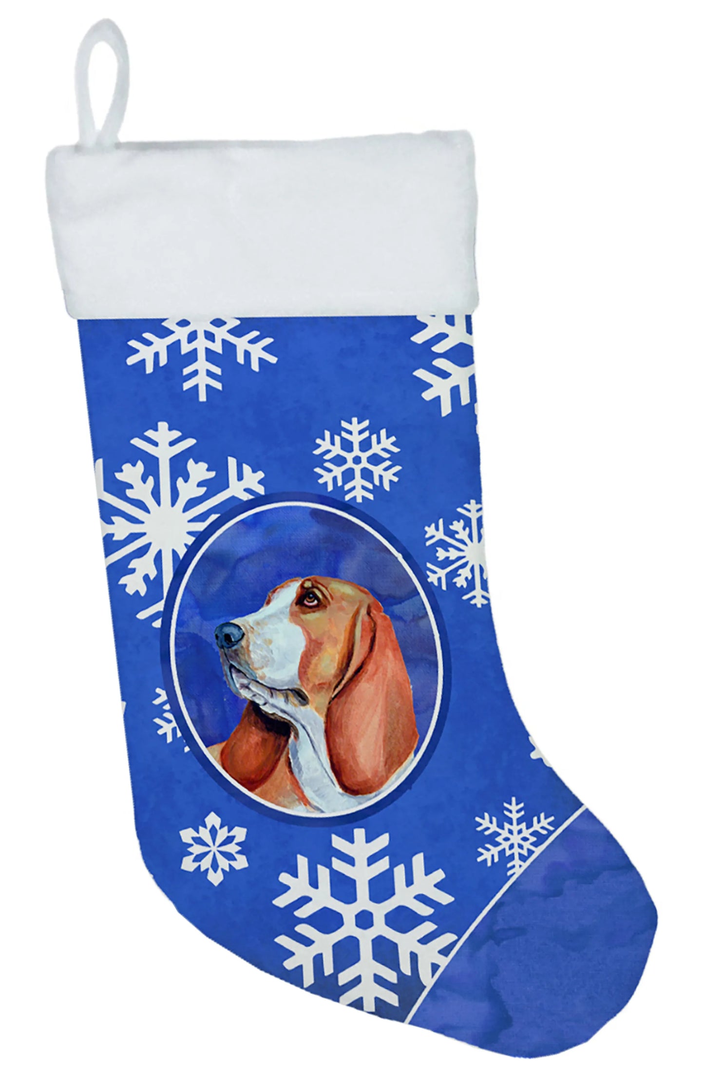 Dog and Winter Snowflakes Christmas Stocking