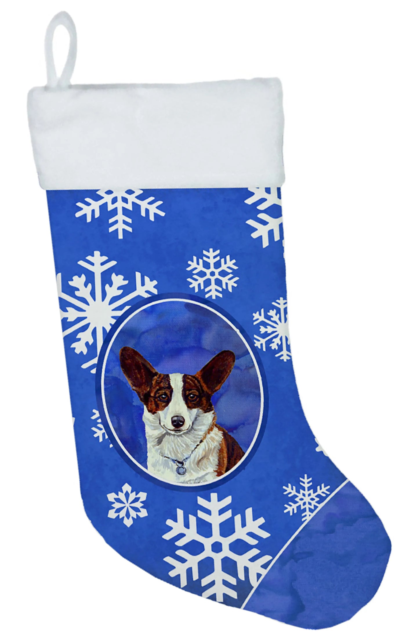 Dog and Winter Snowflakes Christmas Stocking