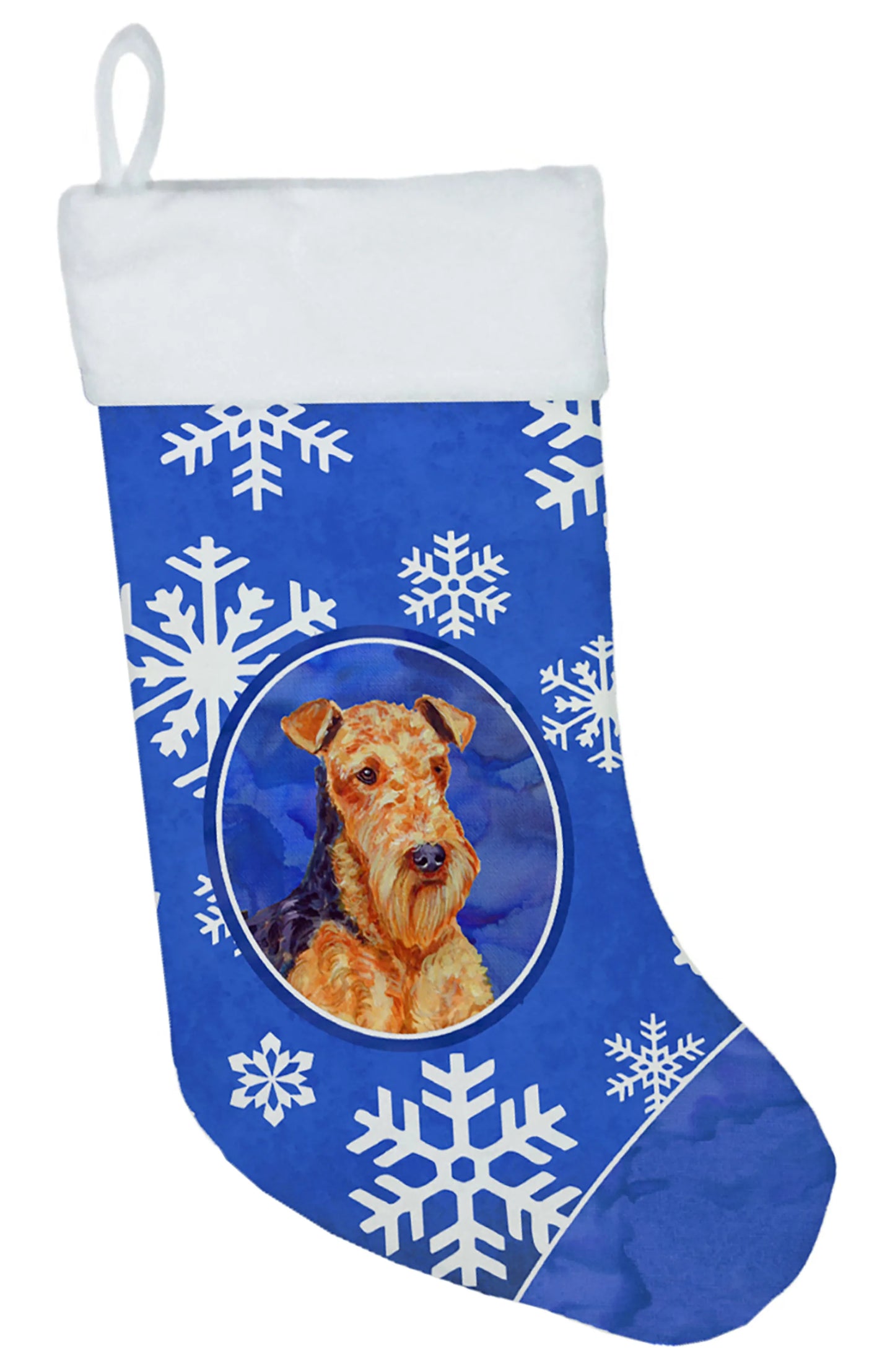 Dog and Winter Snowflakes Christmas Stocking