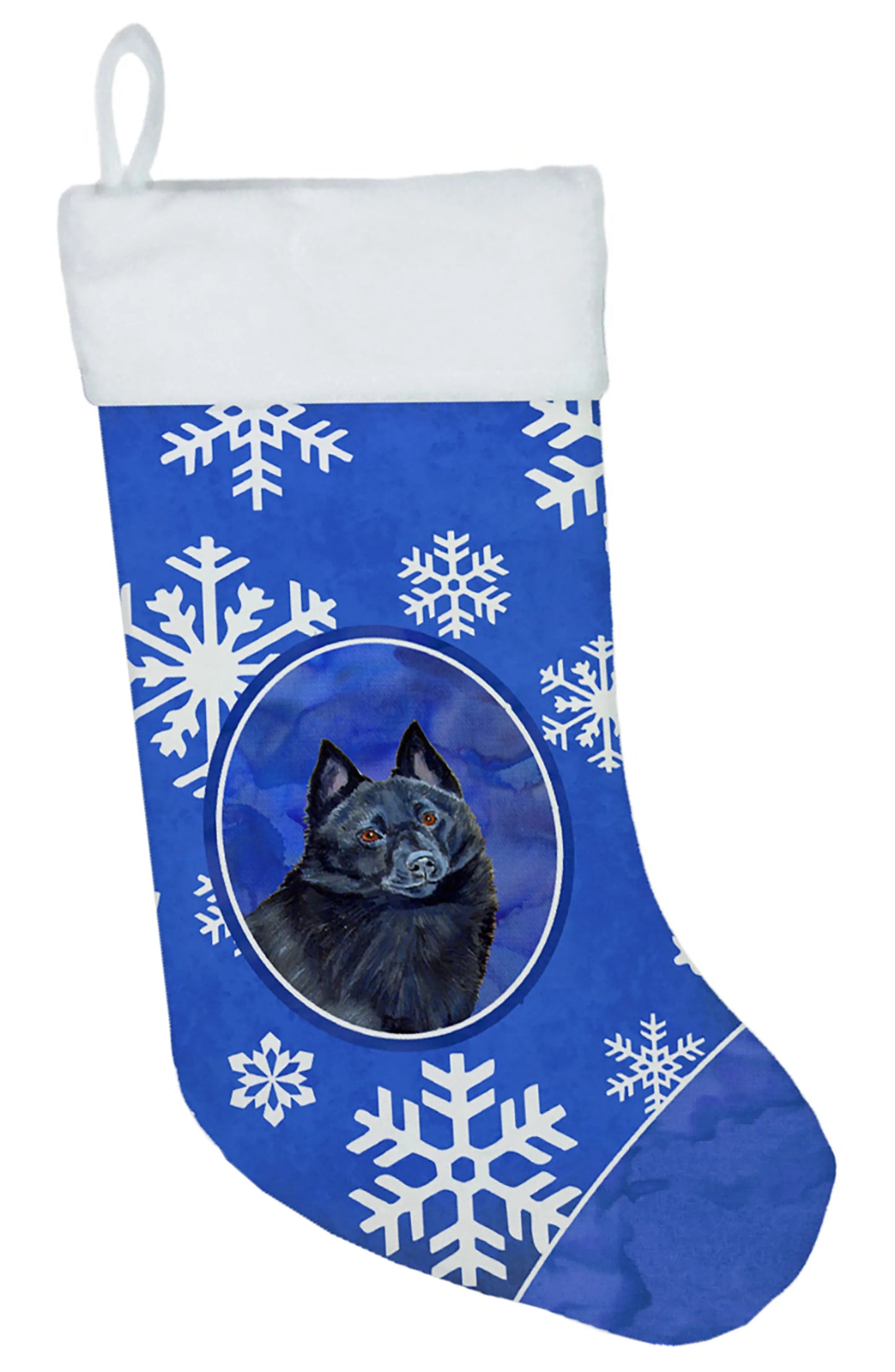 Dog and Winter Snowflakes Christmas Stocking