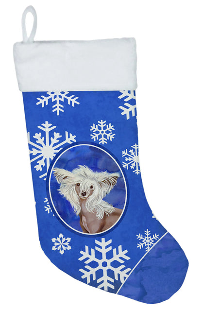 Dog and Winter Snowflakes Christmas Stocking