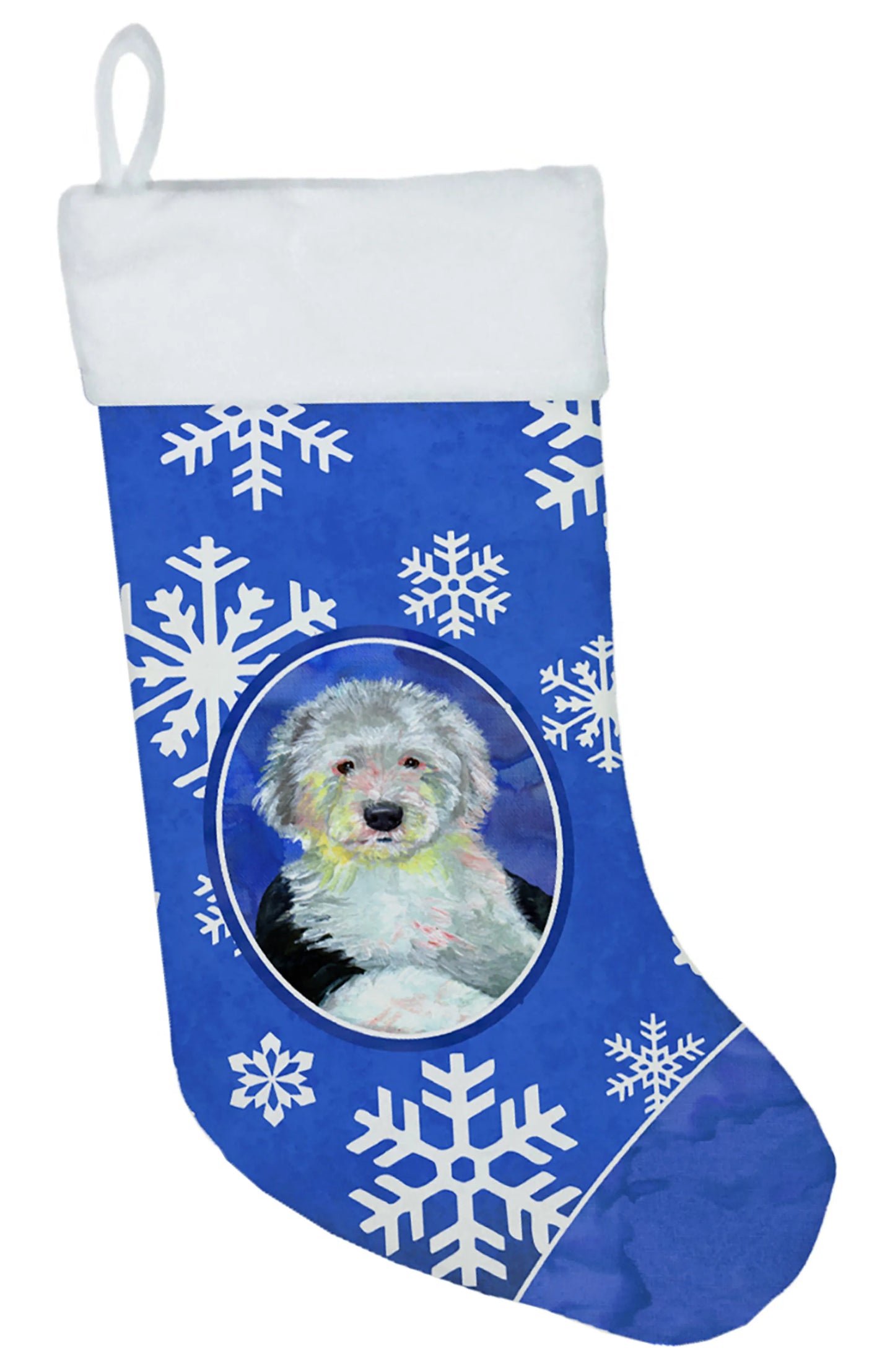 Dog and Winter Snowflakes Christmas Stocking