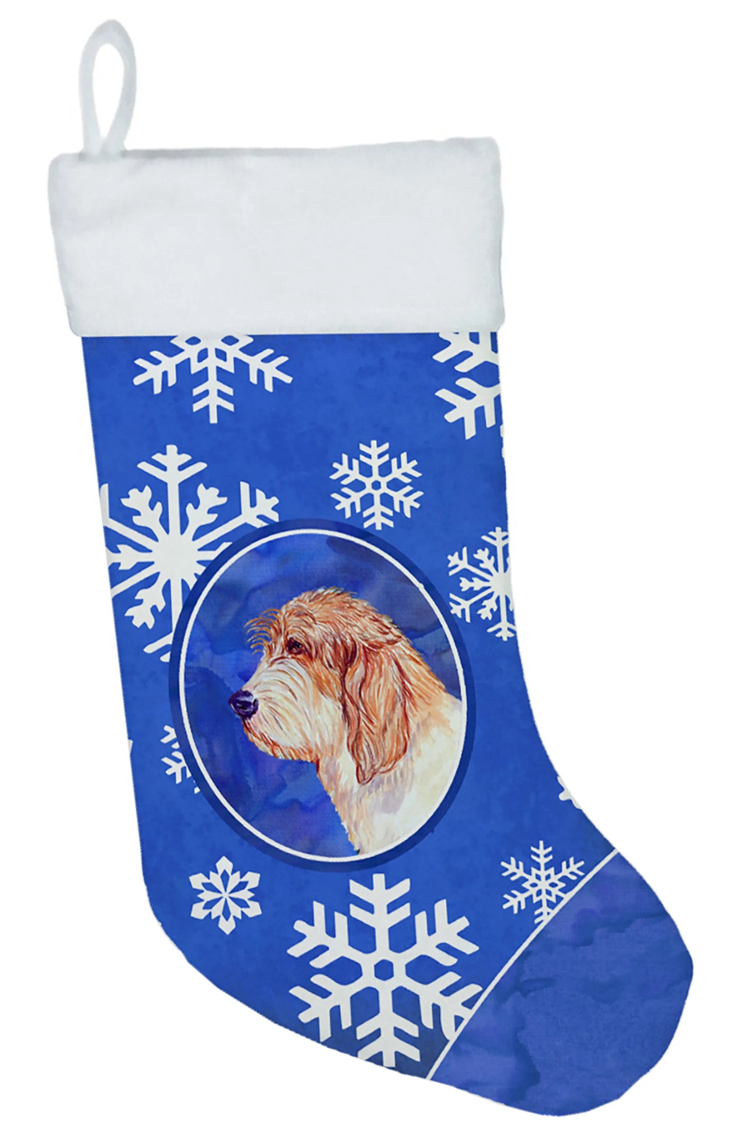 Dog and Winter Snowflakes Christmas Stocking