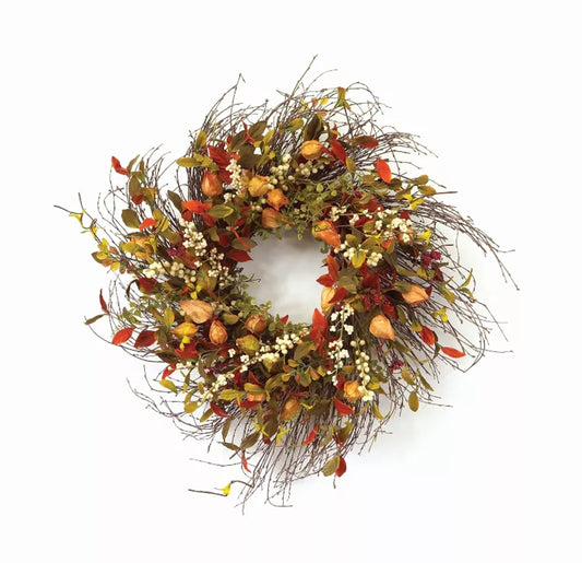 Cape Gooseberry Wreath 20"D Twig/Fabric