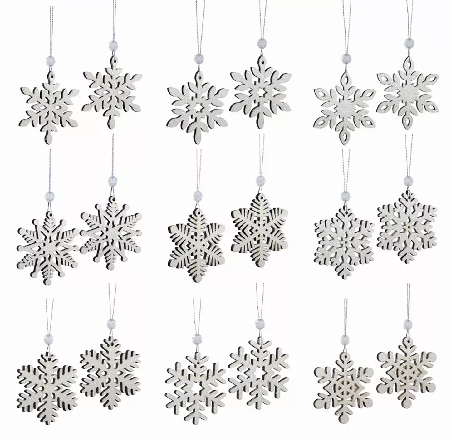 Snowflake Ornament (2 Boxes of 18) 2.5"D Wood