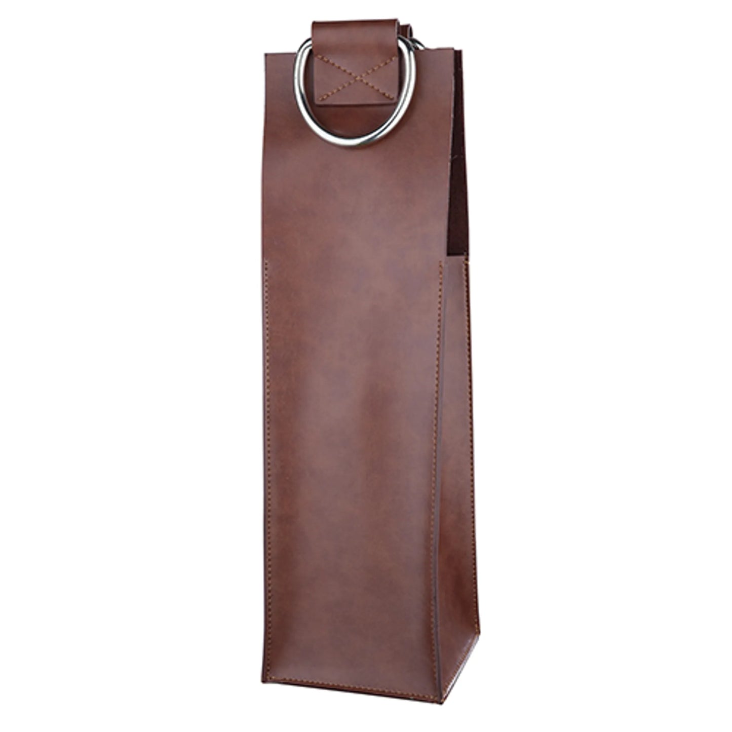 Brown Faux Leather Single-Bottle Wine Tote By Viski